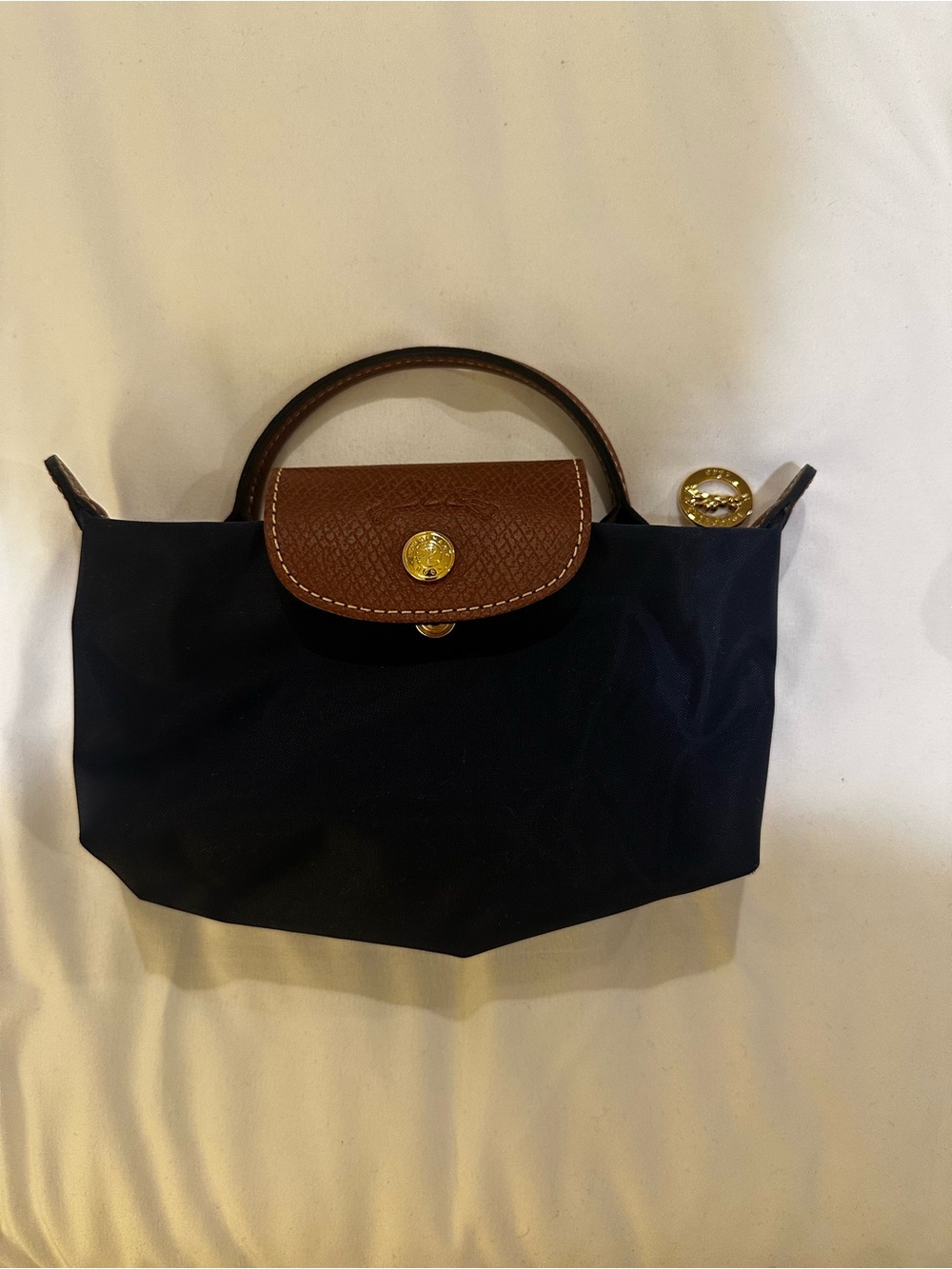 LONGCHAMP Compact NAVY  and Brown Top-Handle Women's Bag